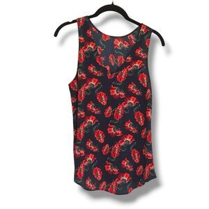 Chelsea 28 Navy Red Floral Sleeveless Tank Top Blouse Women's Small Boho